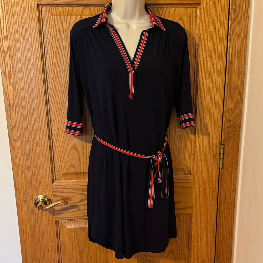 Enfocus Studio Navy Blue and Red Midi Dress